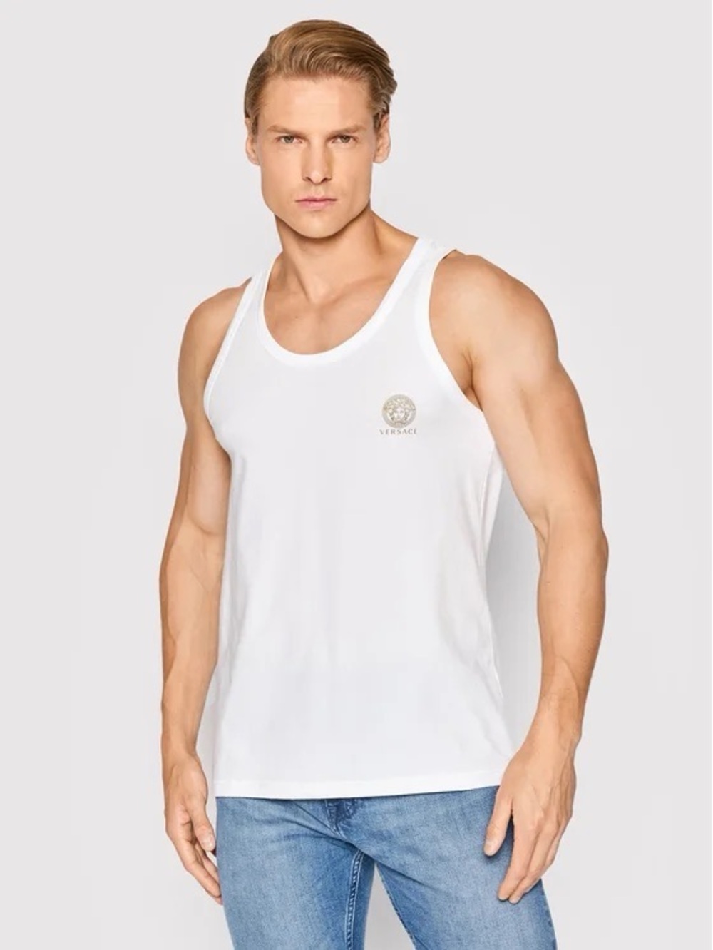 Authentic white Versace stretch-cotton tank top